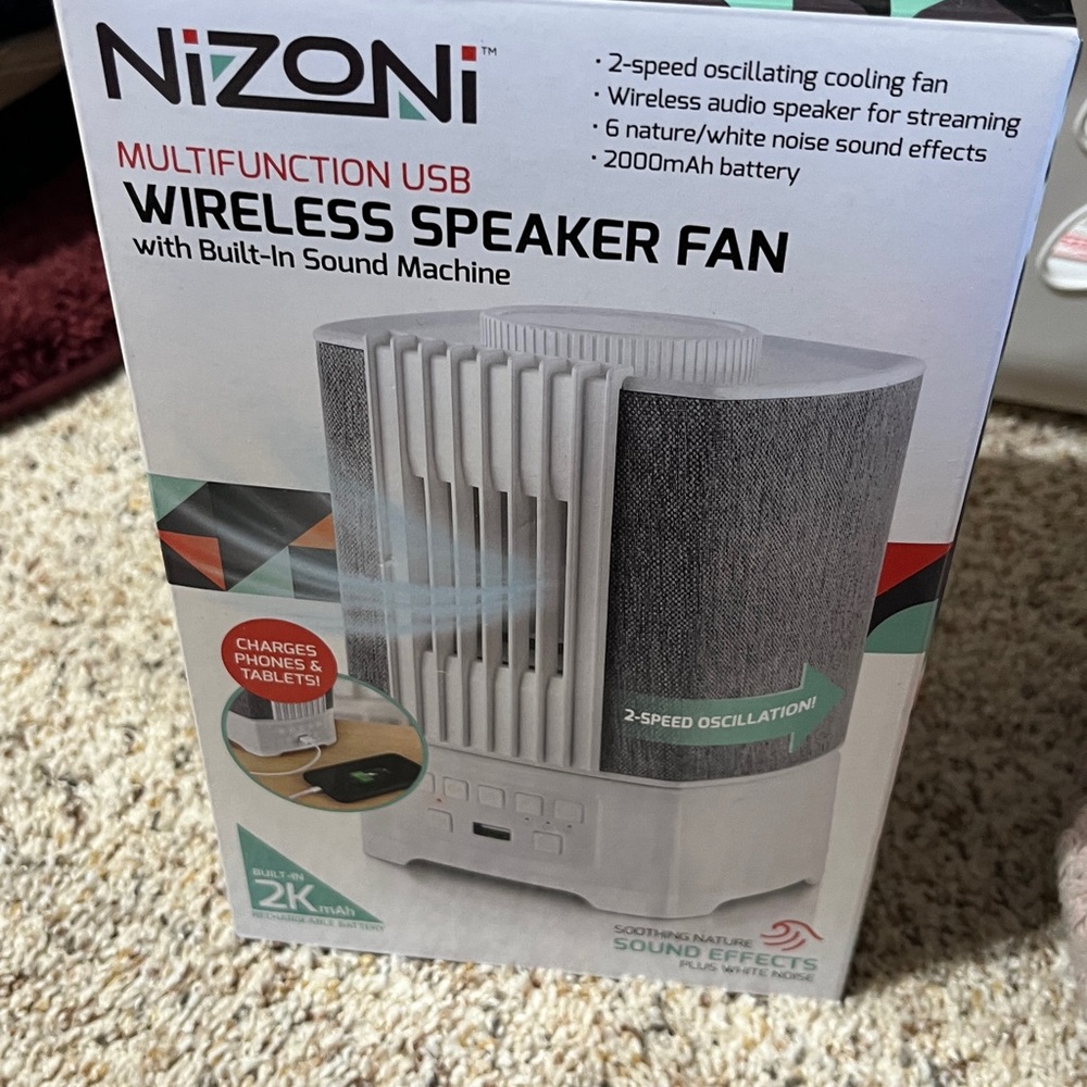 Gray Wireless Speaker Fan with Sound Machine